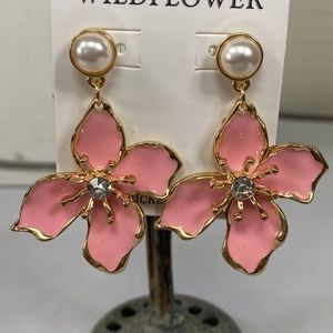Beautiful pink and rhinestone dogwood flower earrings